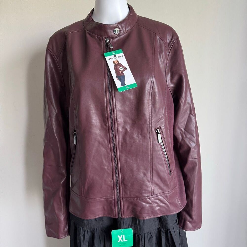 Kenneth Cole Burgundy Vegan Leather Jacket Size XL NWT